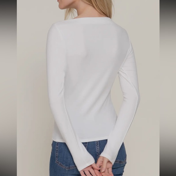 LONG SLEEVE WIDE BOAT NECK BRUSHED RIB KNIT TOP - Picture 2 of 4